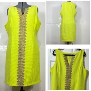 Pappagallo NWOT Sz18 Lemon Green Brooke Textured Cable Knit V Neck Sheath Dress